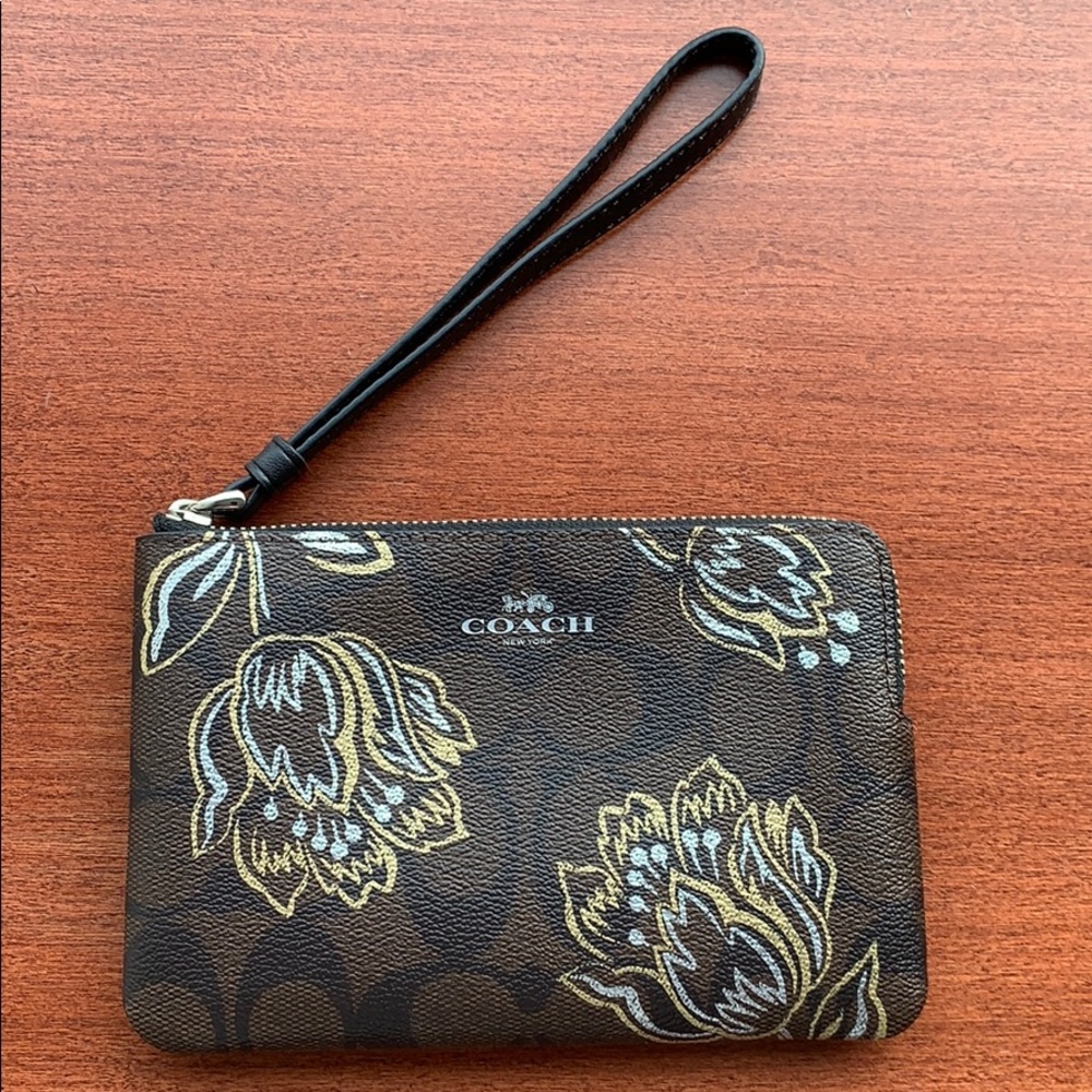 NWT Coach Wristlet Tulip Silver/Chestnut Metallic - Picture 3 of 7